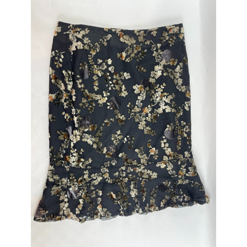 MONDO Skirt Women's Size 12 Black Brown Floral Botanical Velvet Knee Length